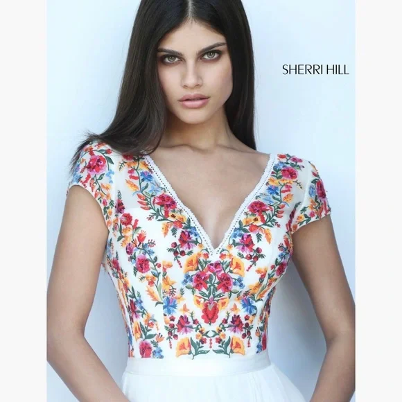 Sherri Hill 51112 Prom Dress Lace Up Back Embroidered